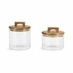 Juego de 2 Tarros Transparentes con Tapa Efecto Madera