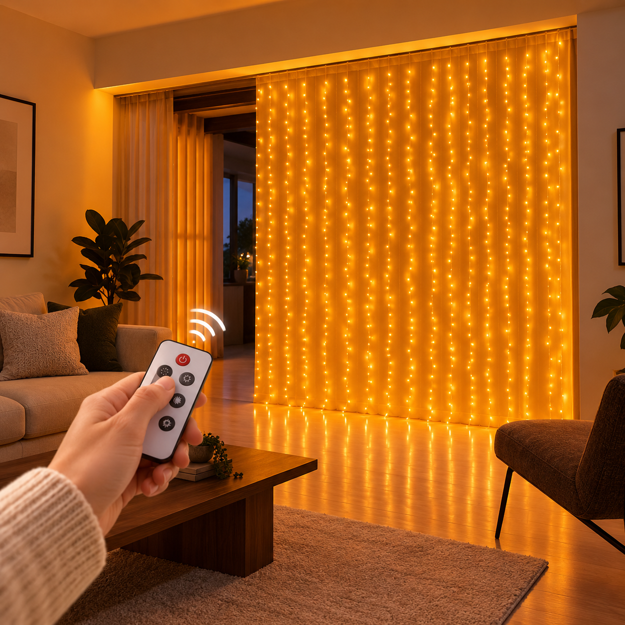 2297_3 Cortina de Luces LED 3 x 3 m 300 LED con Mando a Distancia – Luz Cálida - Imagen 1